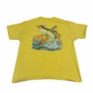 Hanes Vintage Guy Harvey Bass Fishing T-Shirt Mens XL Yellow Short Sleeve